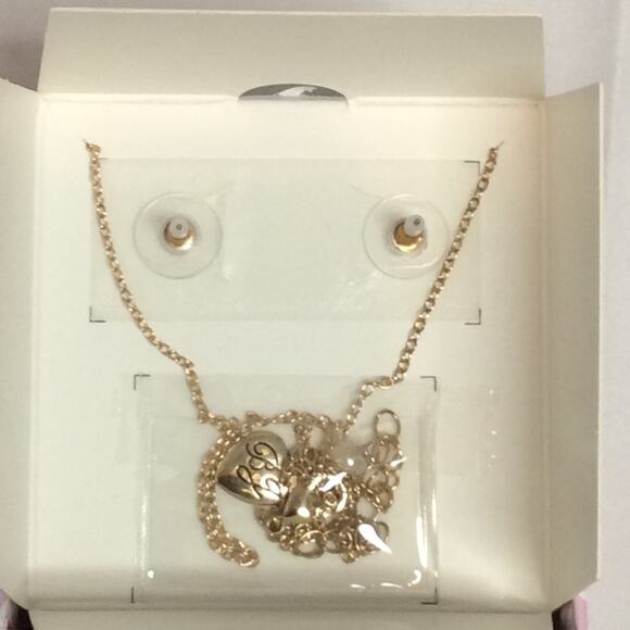 NIB BETSEY JOHNSON GOLD TONE WHITE RHINESTONE DAISY NECKLACE & EARRINGS - Picture 4 of 5